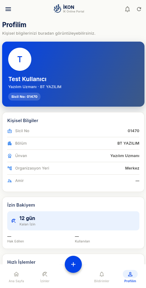 Profil ve son giriş kayıtları (mobil).