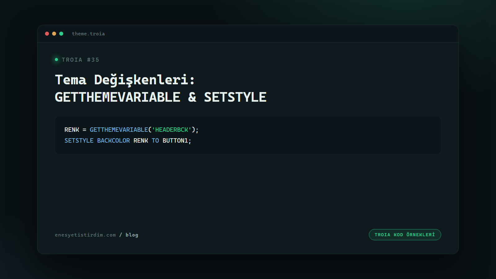 TROIA'da Tema Değişkenlerini Kod İçinden Okumak: GETTHEMEVARIABLE ve SETSTYLE