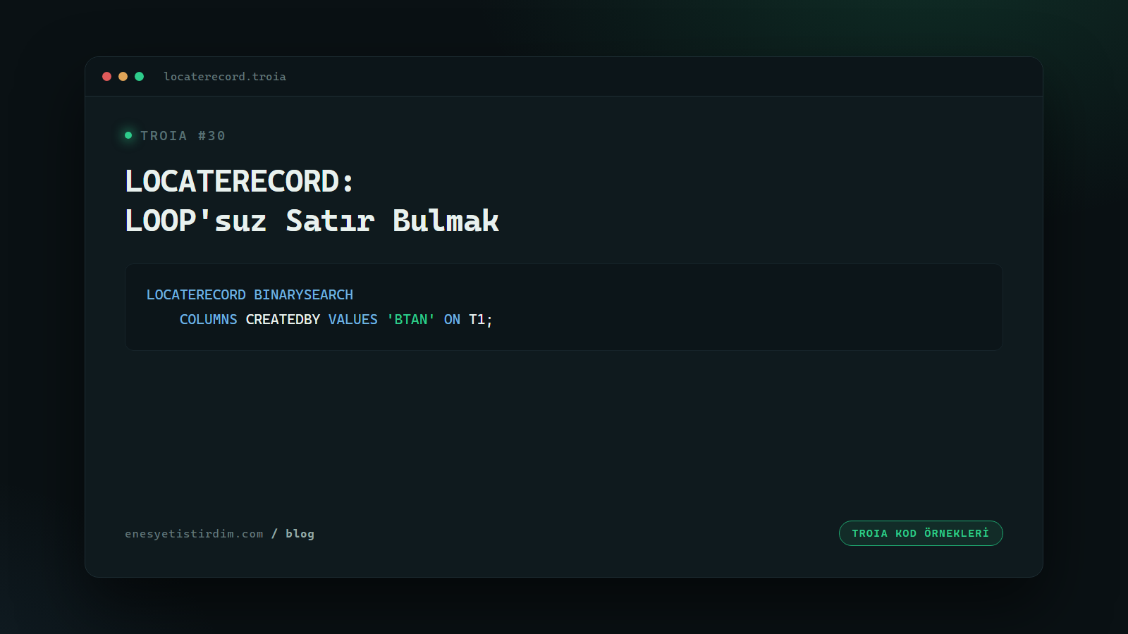 TROIA'da LOCATERECORD: LOOP'suz Satır Bulmak