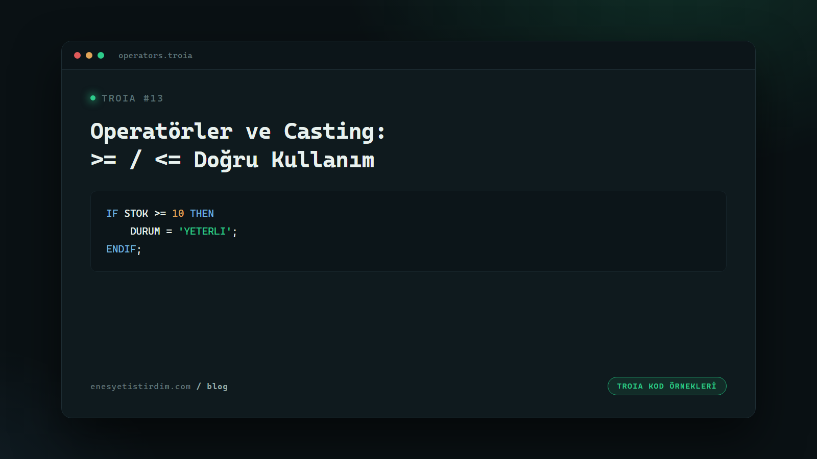 TROIA'da Operatörler ve Tip Dönüşümü: >= , <= ve Otomatik Casting