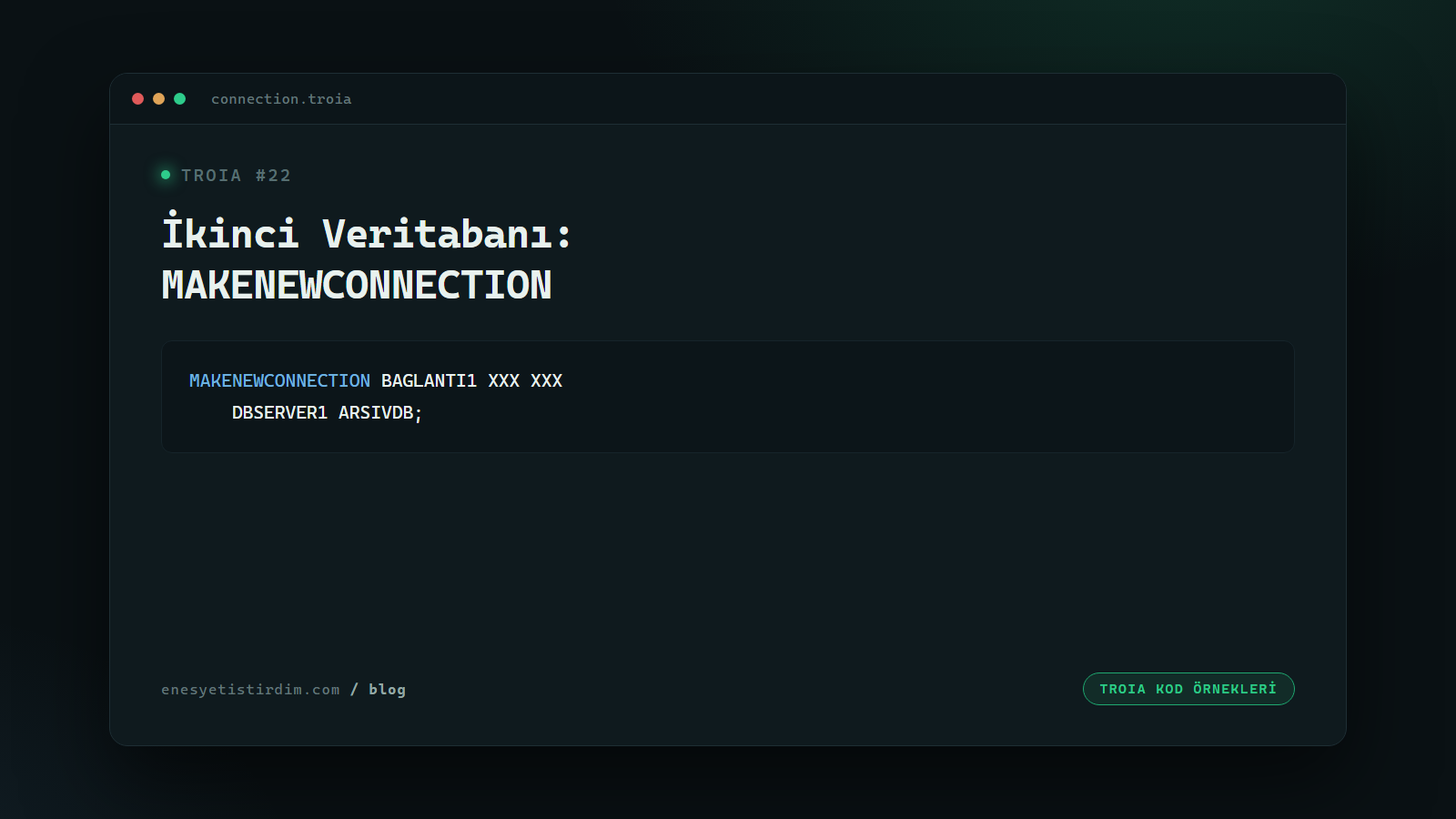 TROIA'da İkinci Bir Veritabanına Bağlanmak: MAKENEWCONNECTION